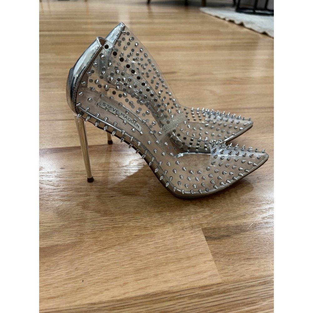 Steve Madden Vala-S Pumps Womens 8.5 Silver Spiked Clear Edgy Stilettos